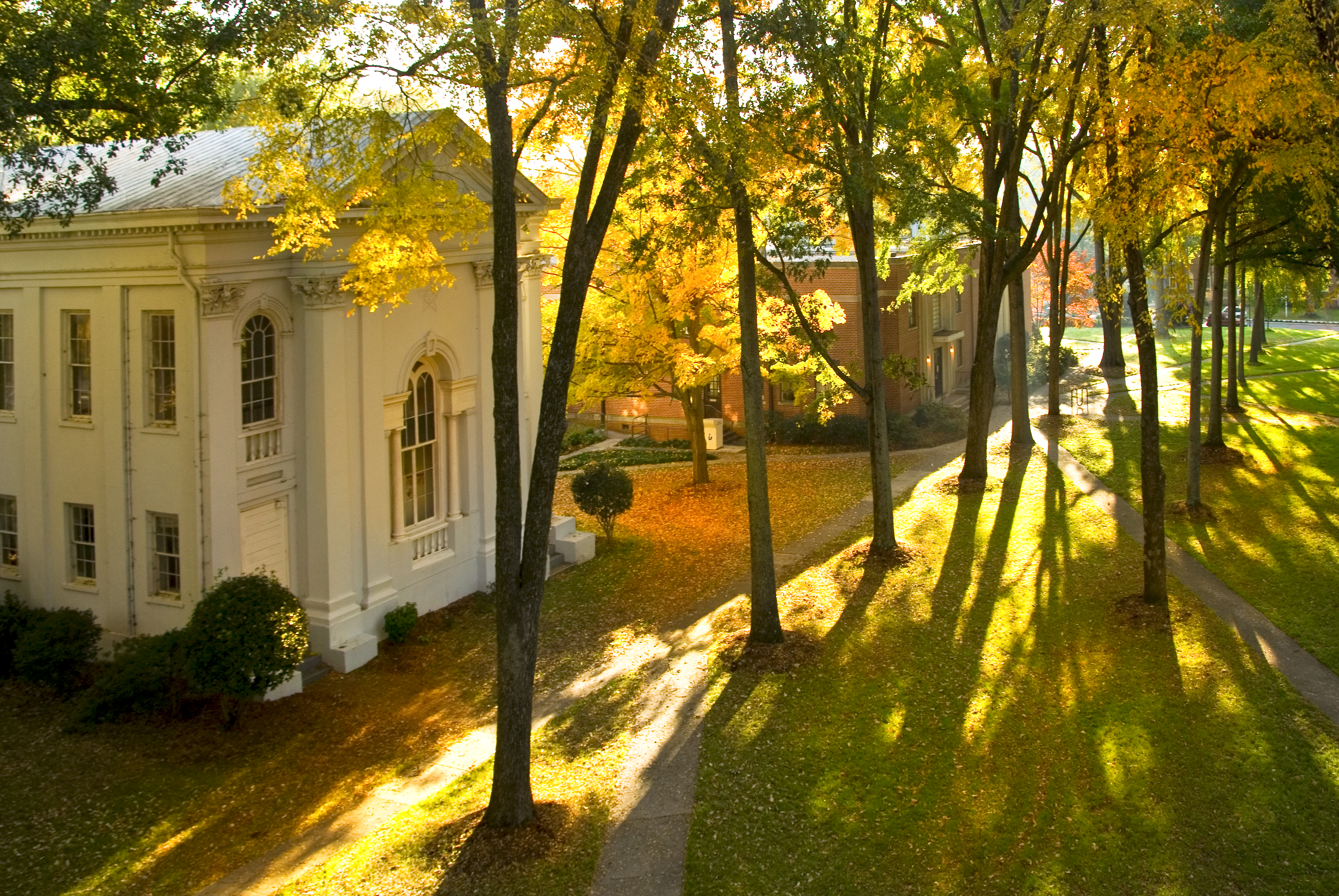 Philo Hall in autumn: Erskine offers a tight-knit community on our historic campus.