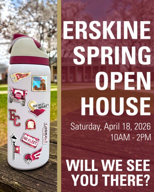Hey, high schoolers! Want to get a taste of college life? 🎉 Join us for our Spring Open House! Whether you’re exploring Erskine for the first time or you’re already admitted, this event is a great way to experience campus.
 
🌲Enjoy a campus tour
📚Explore academic programs
🤝Get to know Erskine faculty and students
🍔Have lunch with Admissions
🏆Learn more about student life
 
We want to see you on campus! Register at the link in our bio NOW!

#erskinecollege #collegesearch #highschool #collegedecision #southcarolina