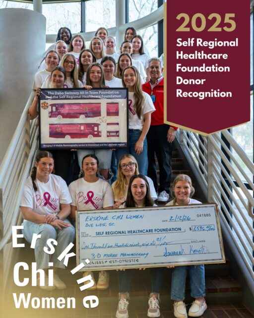 Erskine's Chi Women were recently recognized in Self Regional Healthcare's 2025 Donor Report for raising $1,596 toward the healthcare foundation's new 3D Mobile Mammography Unit. We're proud of the Chi Women! To view their feature in the donor report, visit the link in our bio.