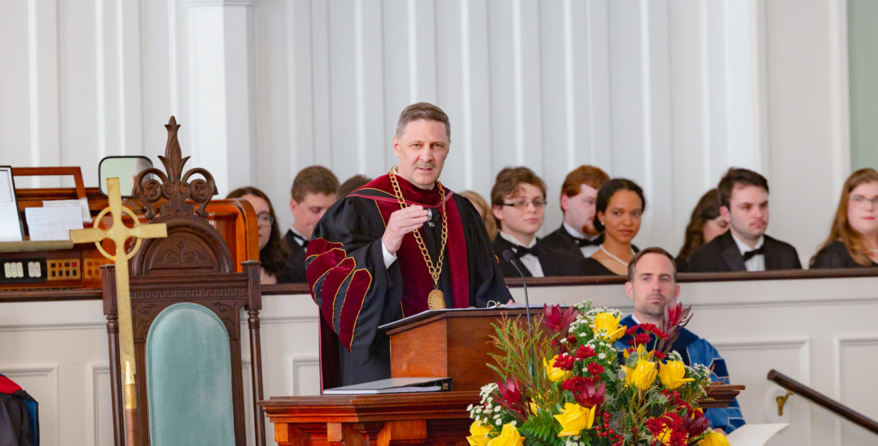 Erskine President Dr. Steve Adamson Addressing Erskine Faculty, Staff, And Students At His Inauguration