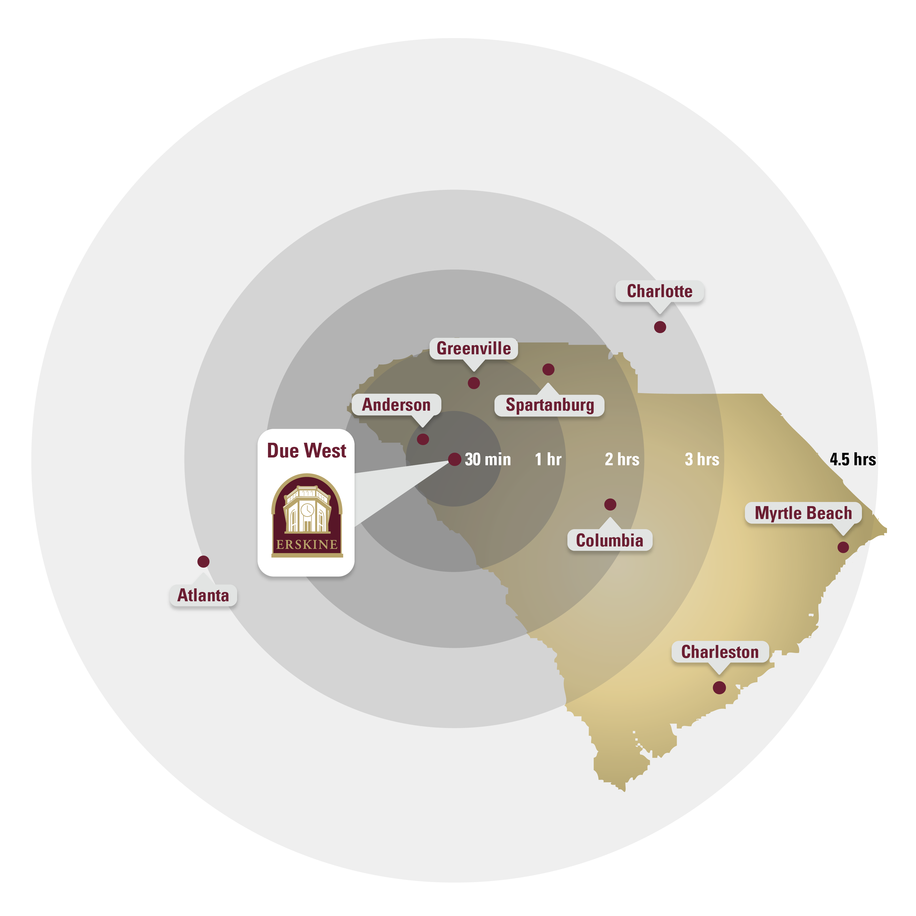 Map of South Carolina: Erskine is located in the north-west part of the state, south of Greenville, SC