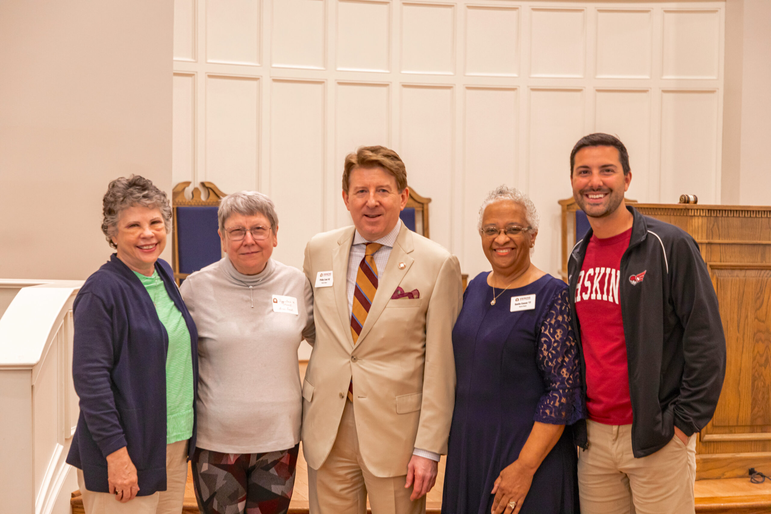 Erskine alumni pose in Bowie Chapel on Alumni Day.