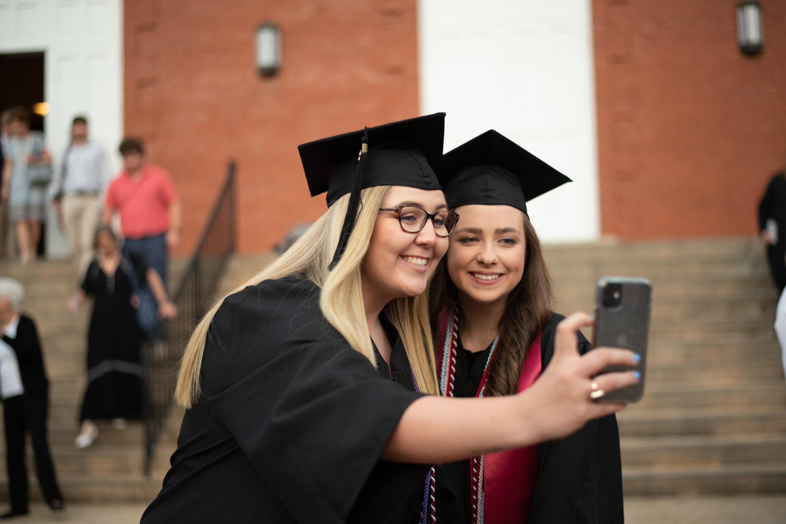 Students pose for a selfie after Erskine's baccalaureate service