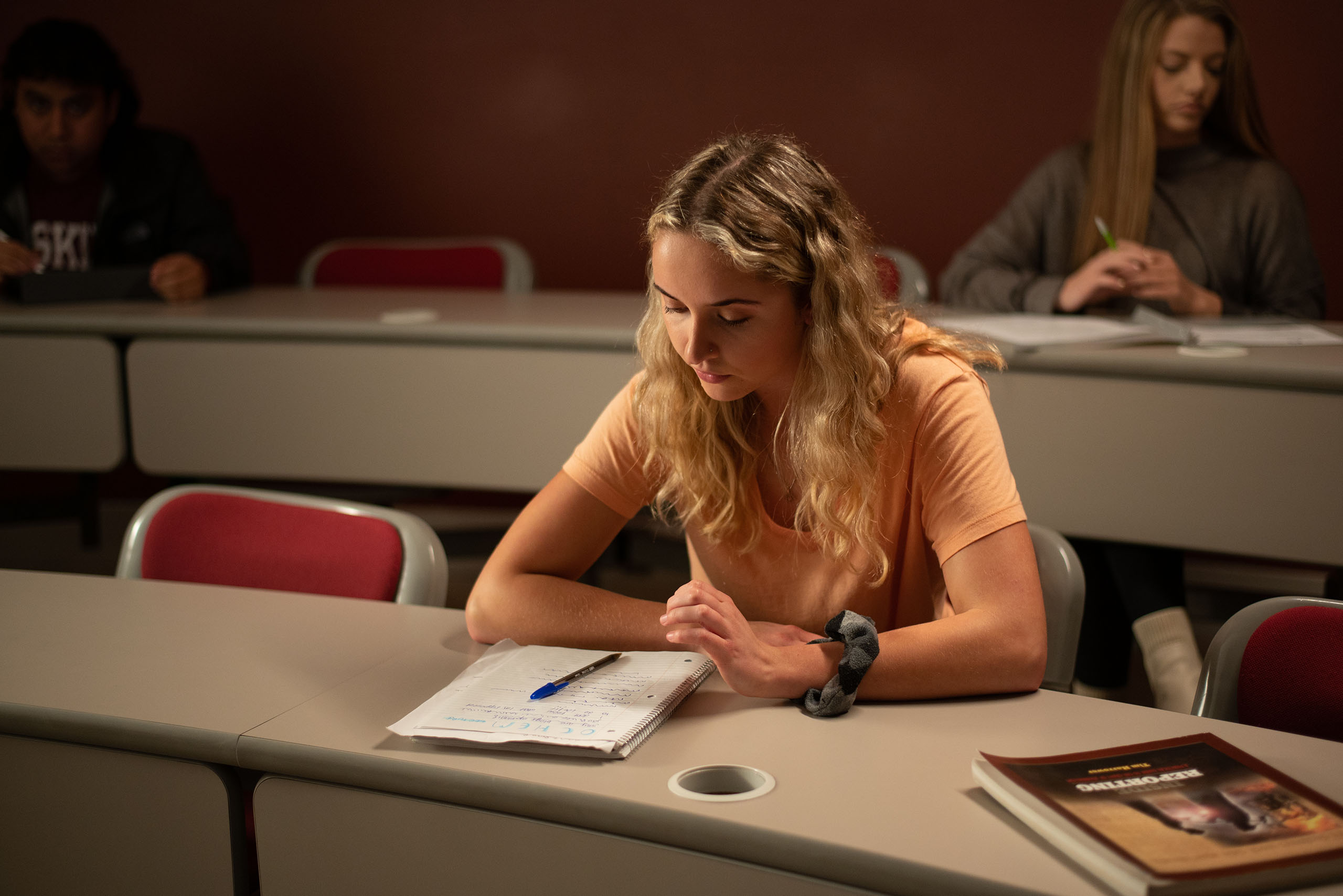 Student studies in a classroom