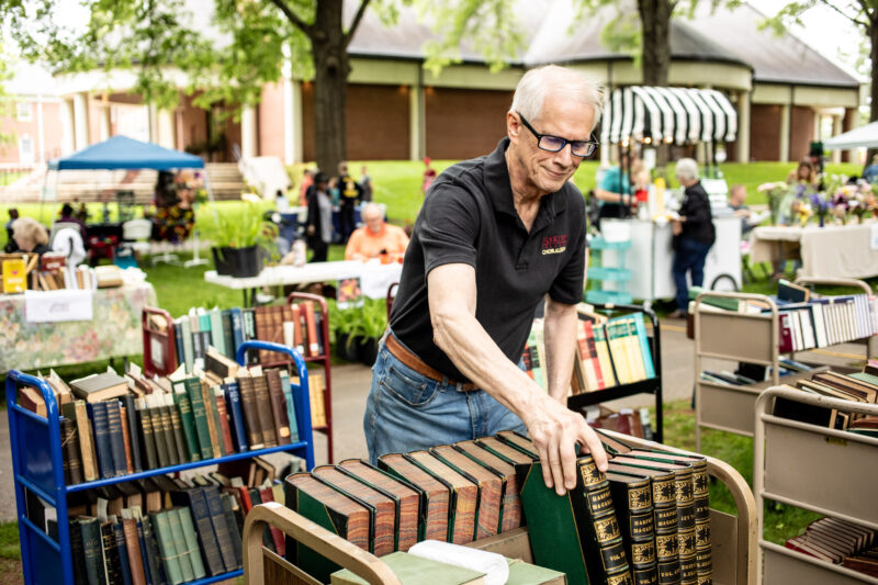Alan Pitts at the book sale display