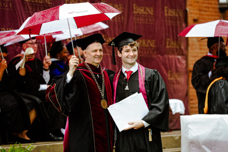 Neal Blank, winner of the H.M. Young Ring, the highest award given to an Erskine College senior, with Dr. Steve Adamson