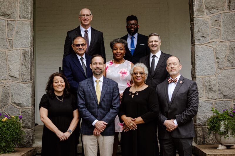 Front row, from left, Registrar <strong>Tracy Spires</strong>, Dean of the Seminary <strong>Dr. Seth Nelson</strong>, Alumni Association President <strong>Dr. Sanita Cousar</strong>, Dean of the College <strong>D. Shane Bradley</strong>; middle row, Provost <strong>Dr. Edward Clavell,</strong> <strong>Dr. Carol Swain</strong>, <strong>Dr. Steve Adamson</strong>; back row, Board of Trustees Chairman <strong>Mike Whitehurst</strong>, Chaplain <strong>Josh Chiles