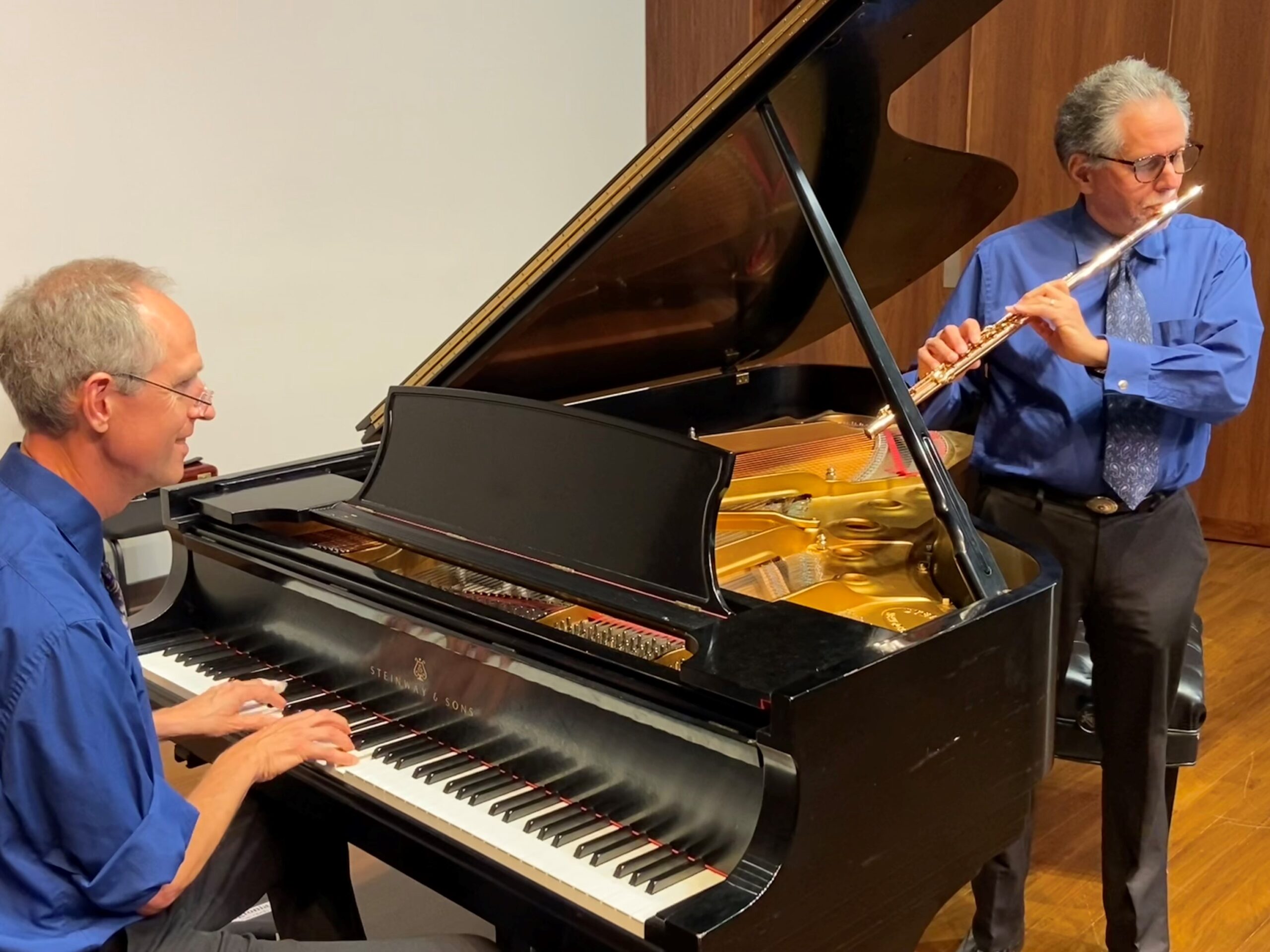 The Bloom/Funkhouser Jazz Duo, playing the piano and the flute.