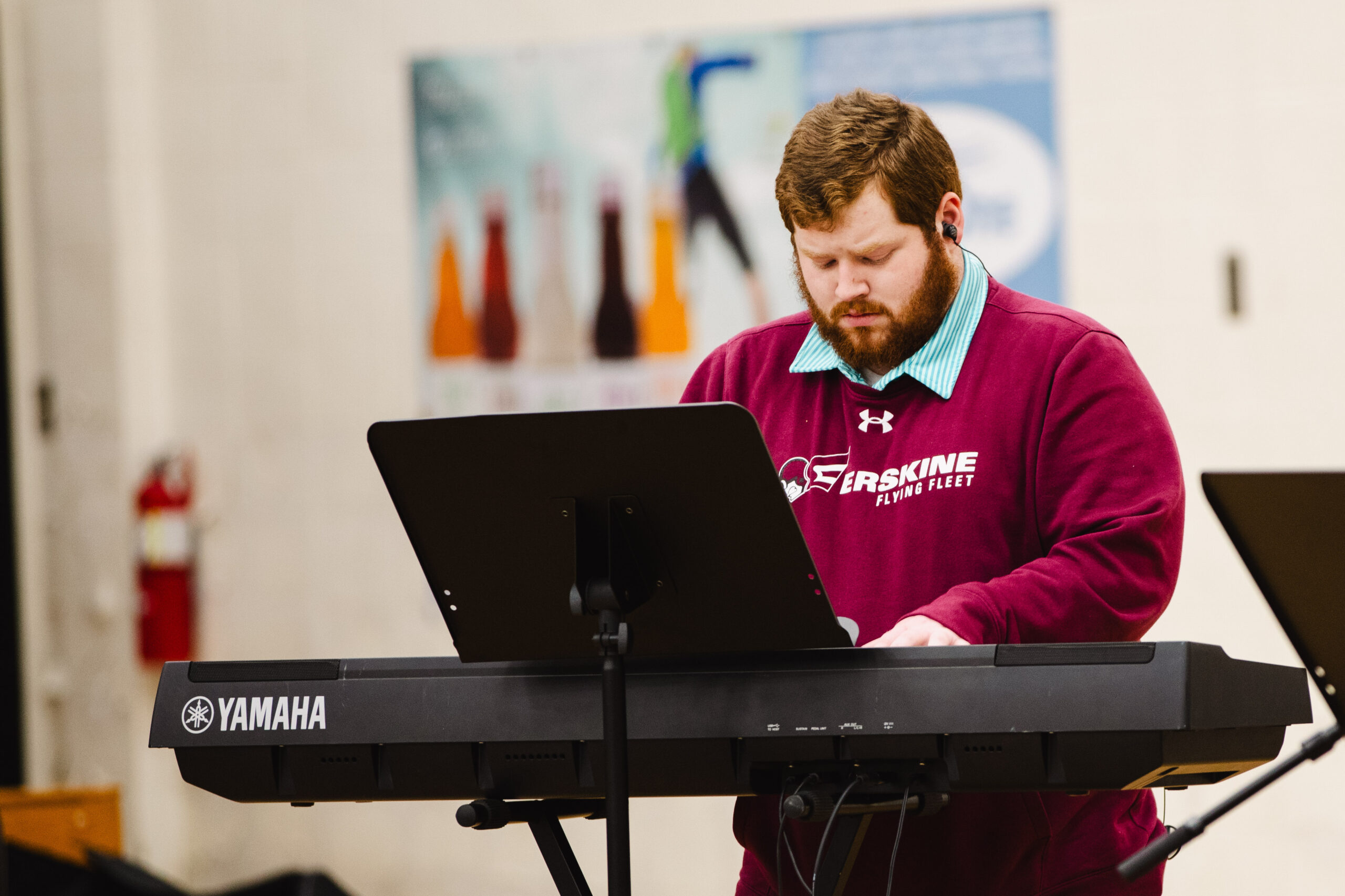 Student Gabriel Collier on the keyboard at Fleet Fellowship