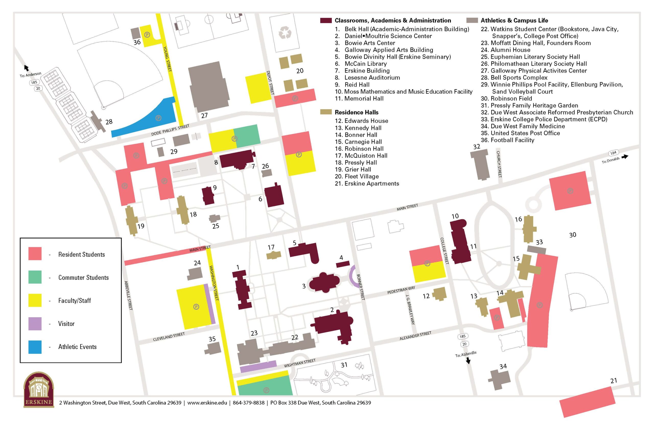 Erskine College parking map