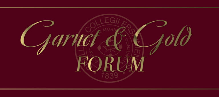 Garnet & Gold graphic featuring a garnet background with lettering and Erskine seal in gold