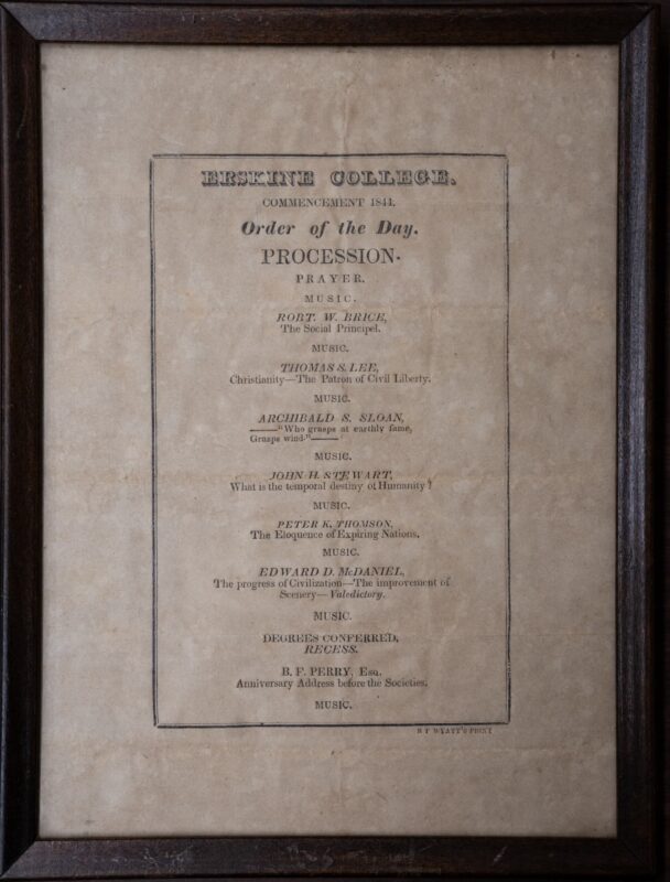 An 1844 commencement program: the "Order of the Day" included many musical interludes