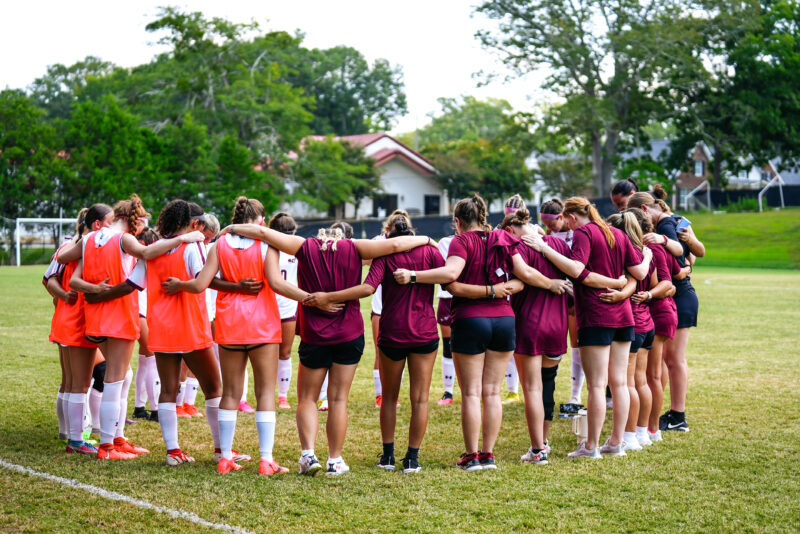 The 2024 Erskine women's soccer team huddles
