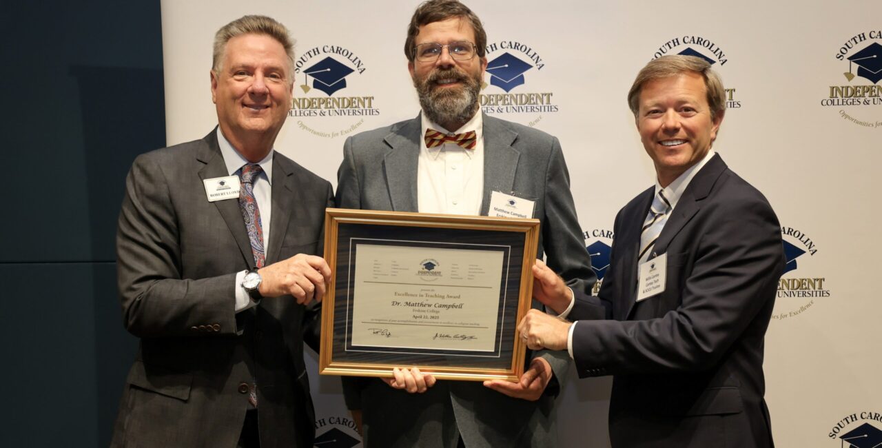 At Top, From Left, Dr. Robert B. Lloyd, President And CEO Of SCICU; Dr. Matthew Campbell; And Willis Cantey, SCICU Board Of Trustees Chair