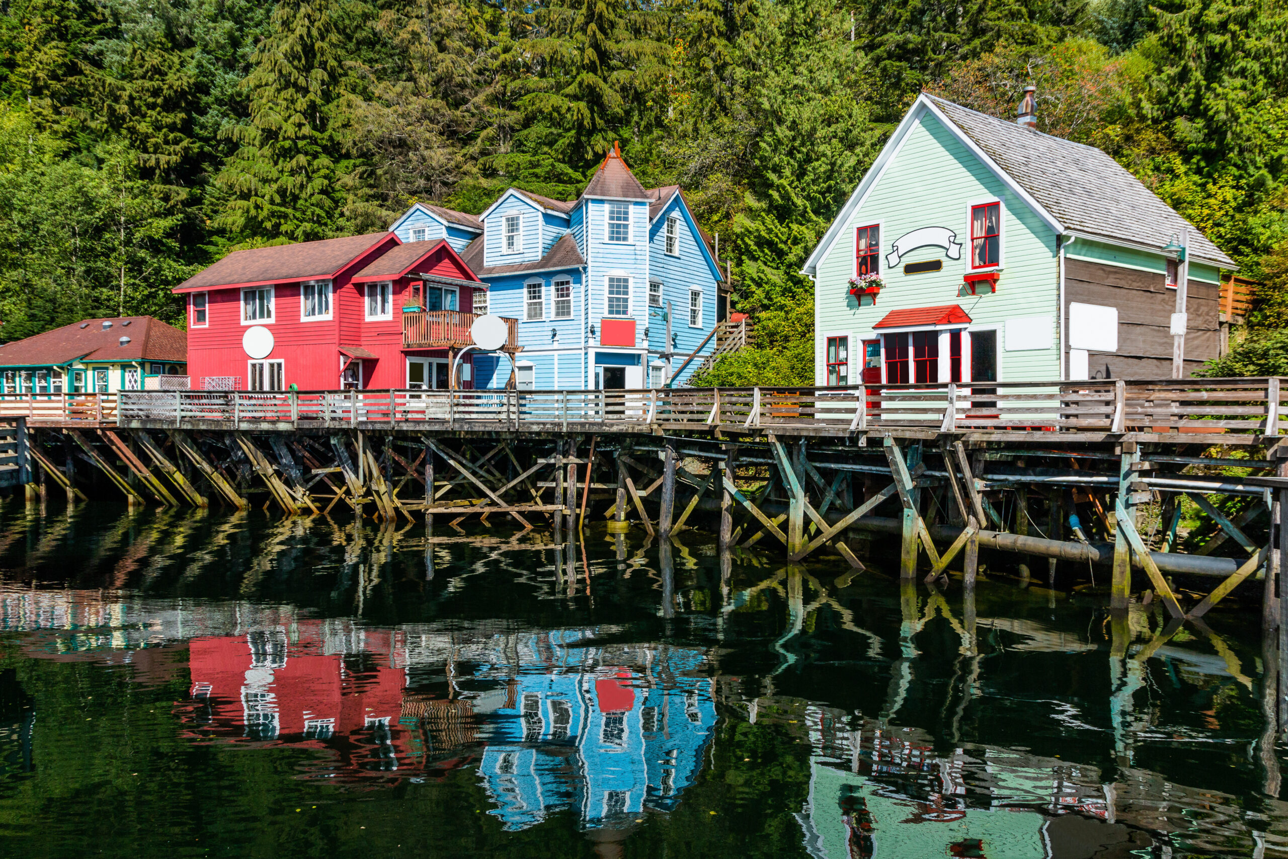 Multi-colored houses on a pier