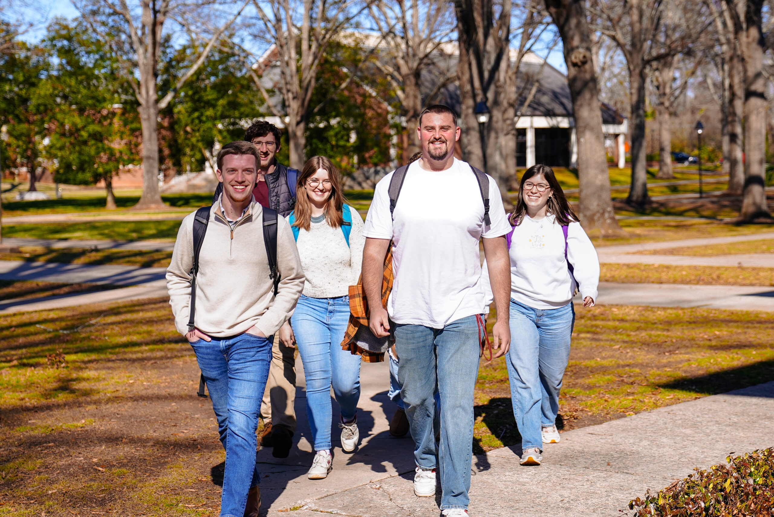 Erskine students walk on the mall