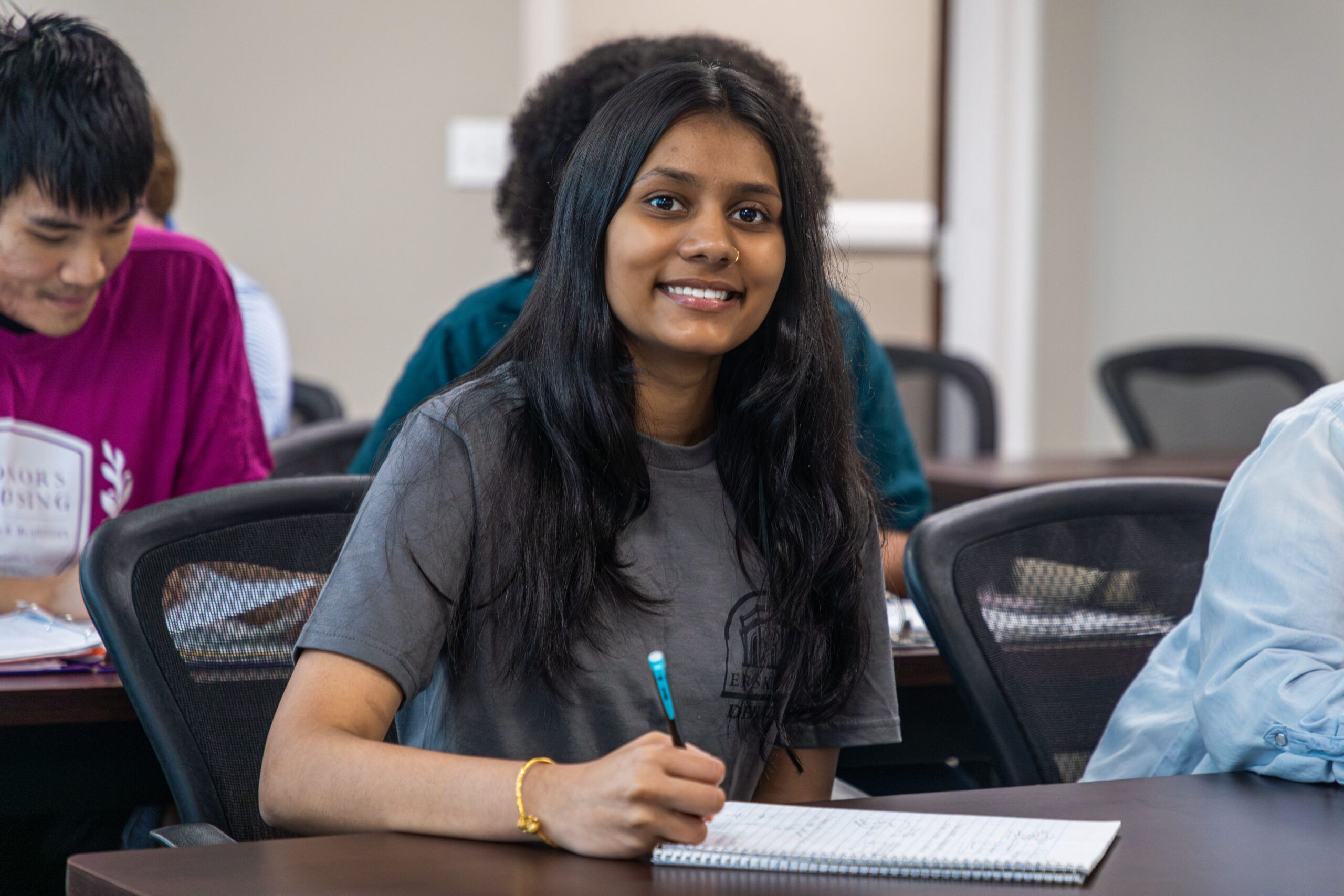 Student Harvee Patel in the classroom