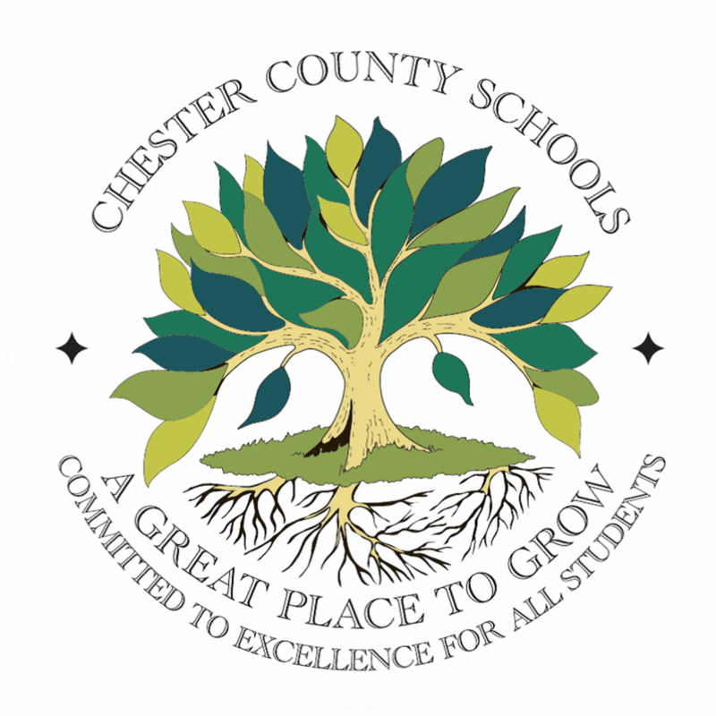 Chester County School District logo: A great place to grow. Committed to excellence for all students