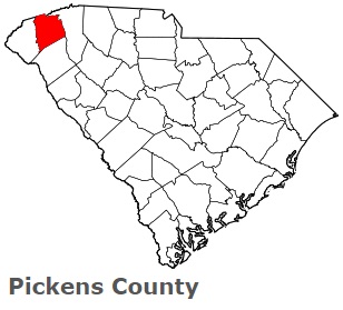 Map of South Carolina with Pickens County highlighted