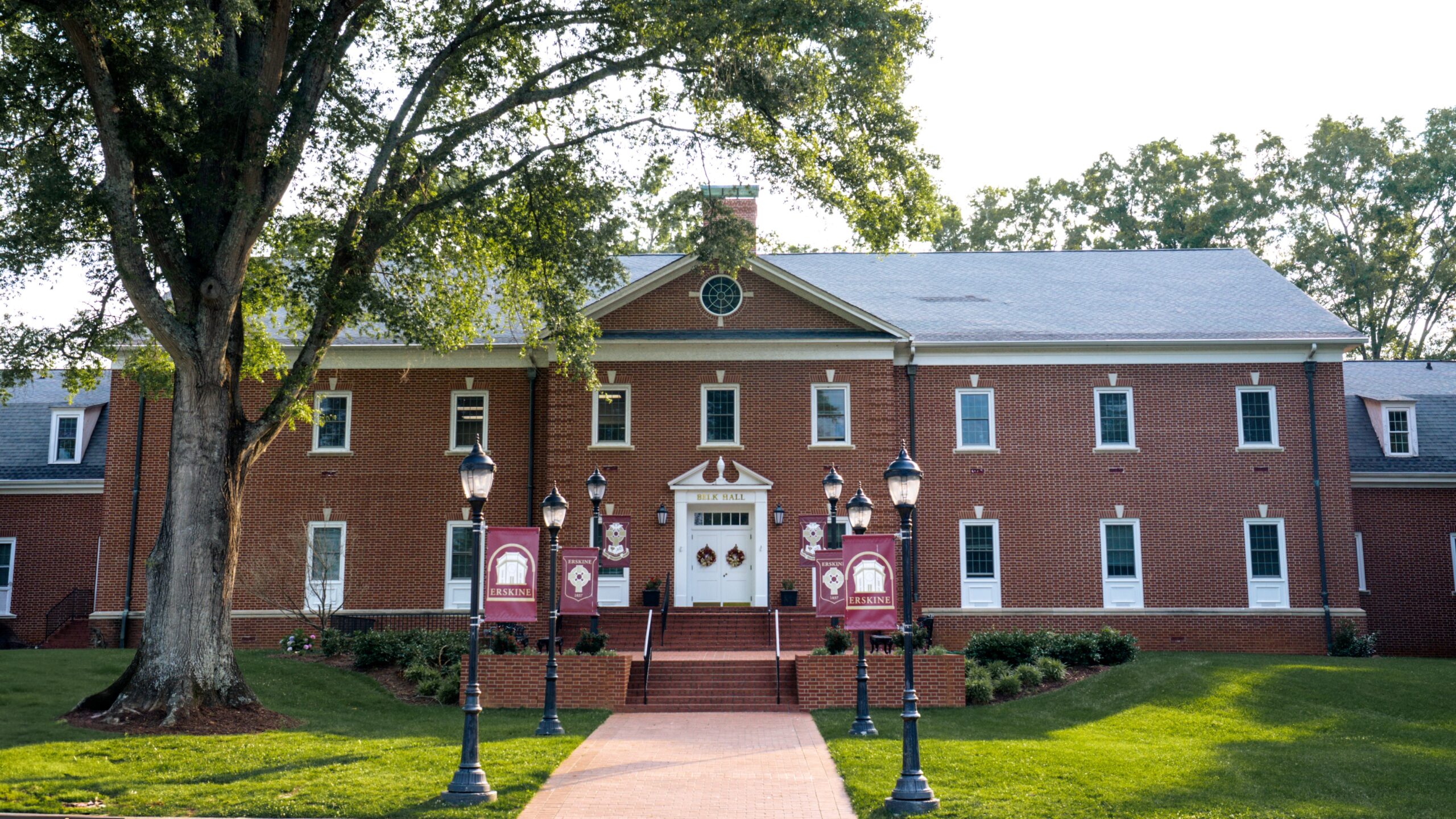 Belk Hall with Erskine banners