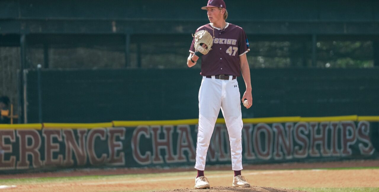 Erskine pitcher Kyle Knoll looks in toward a batter