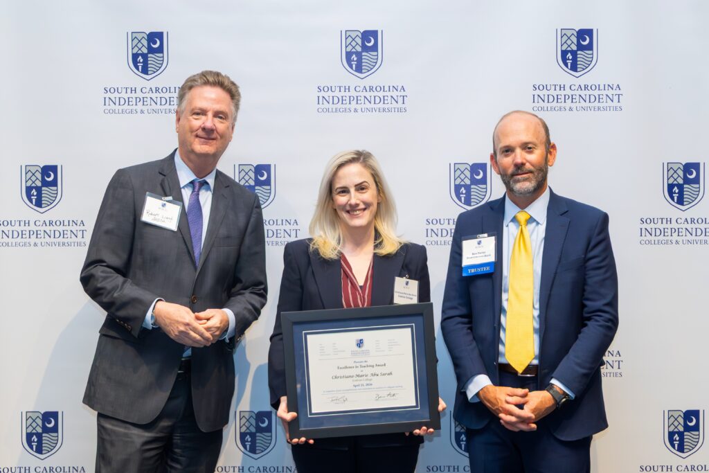 From left, SCICU President & CEO Dr. Robert Lloyd, Dr. Christiane-Marie Abu Sarah, and SCICU Board of Trustees Chair Ben Porter.Â
