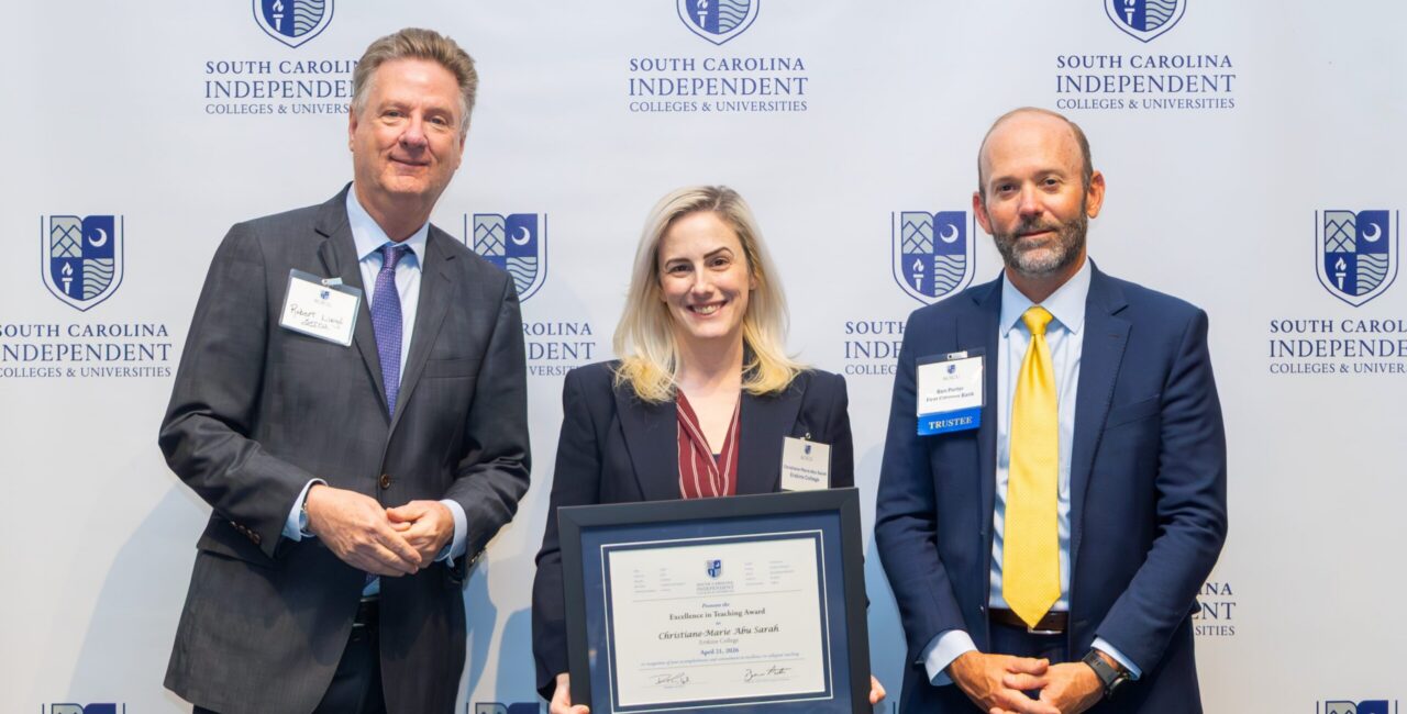 From left, SCICU President & CEO Dr. Robert Lloyd, Dr. Christiane-Marie Abu Sarah, and SCICU Board of Trustees Chair Ben Porter. 