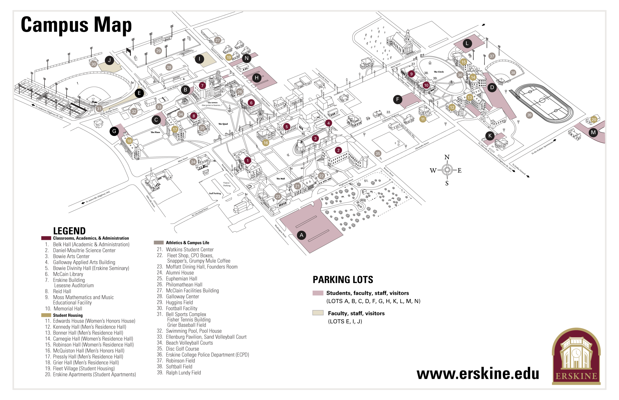Campus Parking Map-Campus Map Map of the Erskine College campus