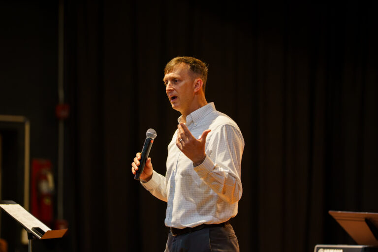 Campus Pastor Drew Arrington speaks at Fleet Fellowship
